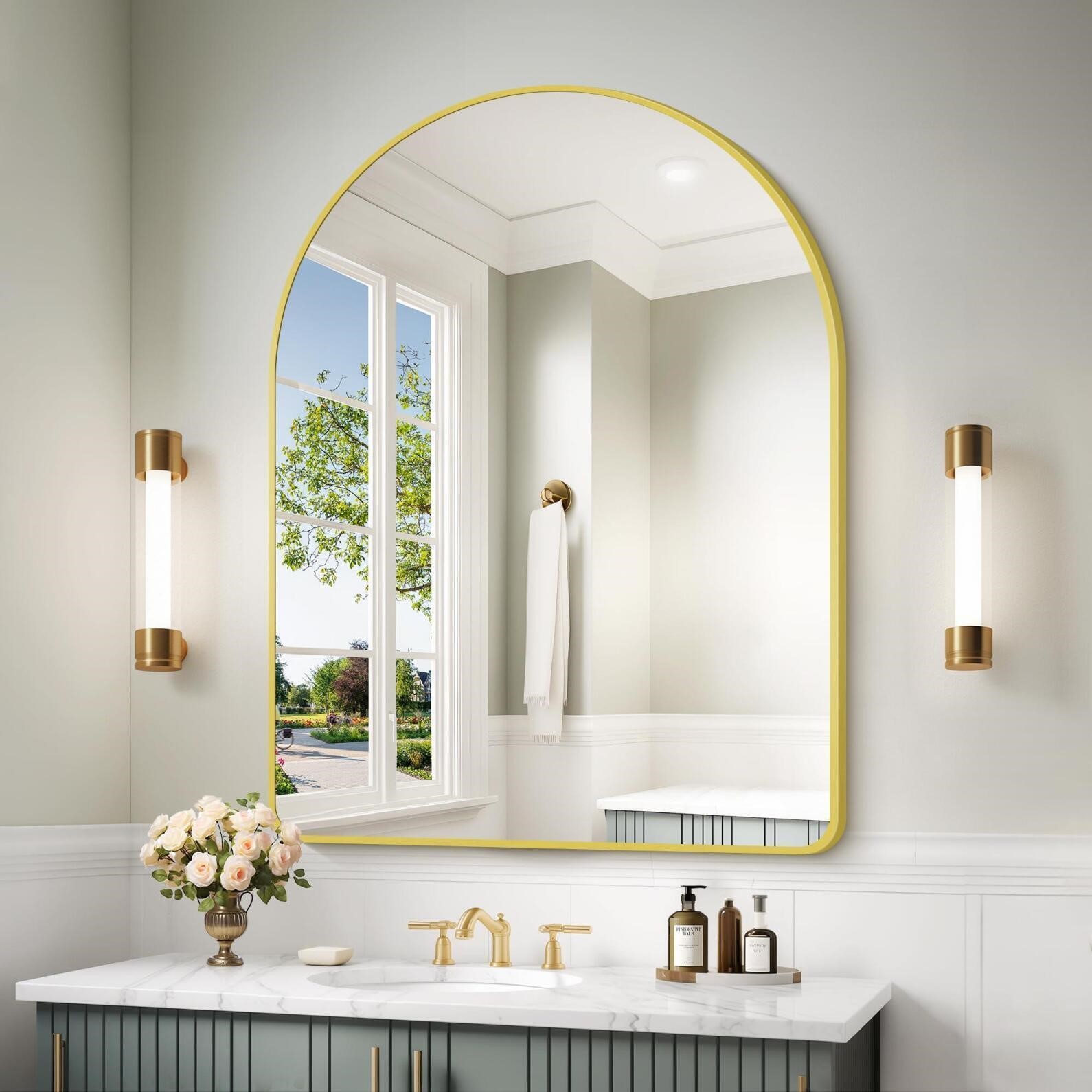 Arched Bathroom Mirror, 30x40 Gold Arched Mirror for Bathroo...