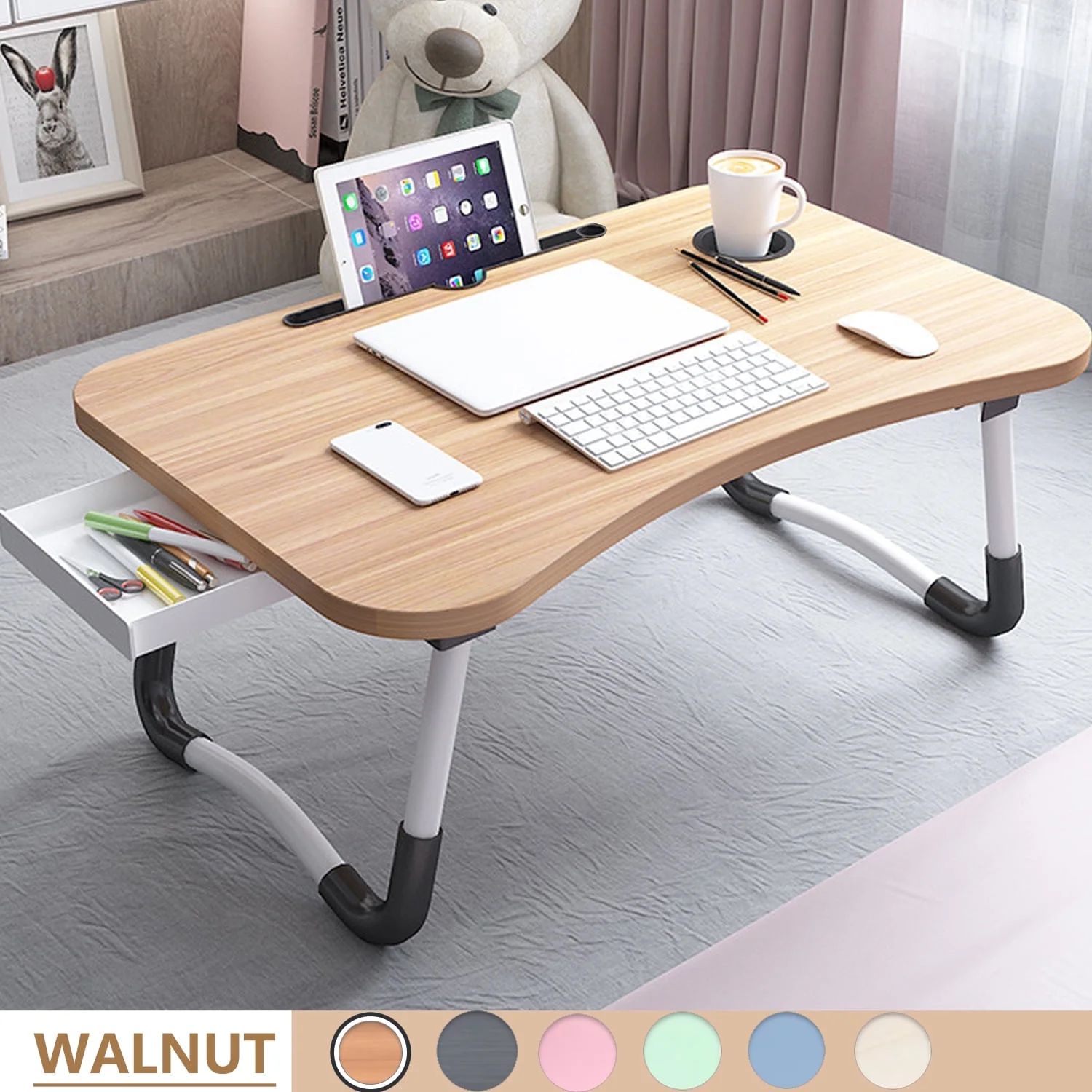 Foldable Lap Desk, 23.6 Inch Portable Wood Laptop Desk Table...