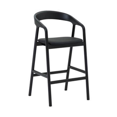 Armen Living Apache Wood and Faux Leather Barstool Black Oak