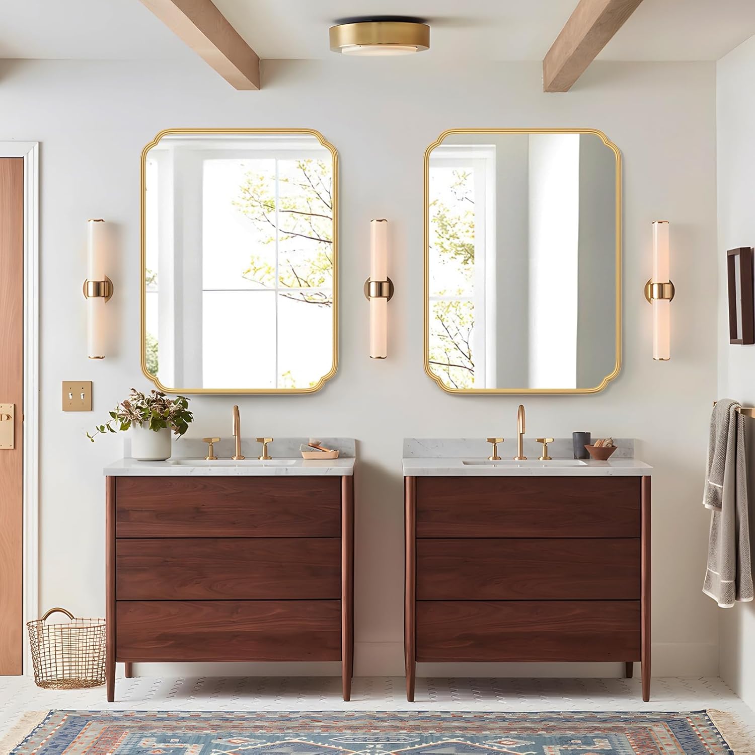 Gold Bathroom Mirror for Over Sink, 30" x 40" Modern Rounded Corner Rectangle Wall Mirror for Bathroom Vanity Decorative with Non-Rusting Iron Metal Framed (Horizontal/Vertical) - Image 3
