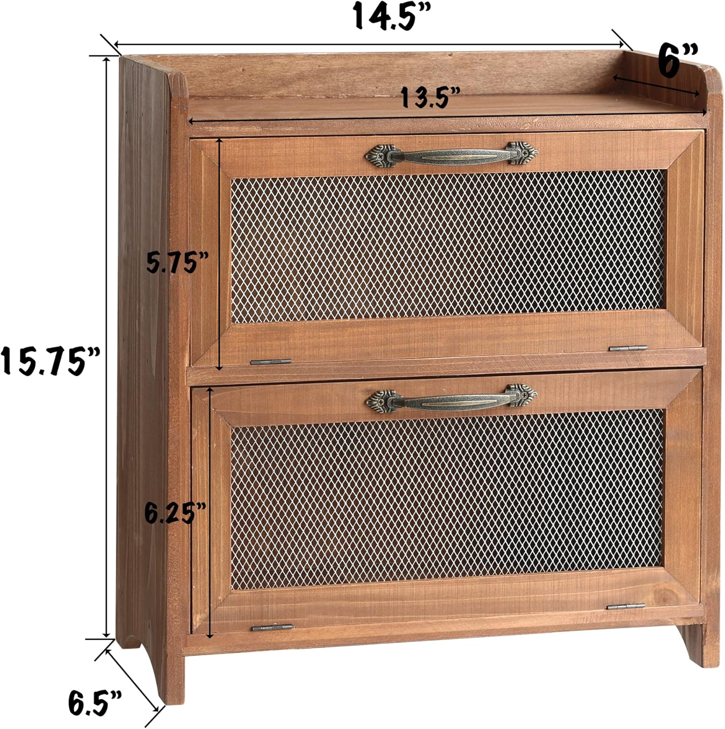 2-tier Storage Cabinet, Countertop Cabinet, Wood Organizer for Kitchen Living Room Bedroom Office, 15.75 x 14.5 x 6.5 (no Pattern, Double Door, Brown) - Image 1