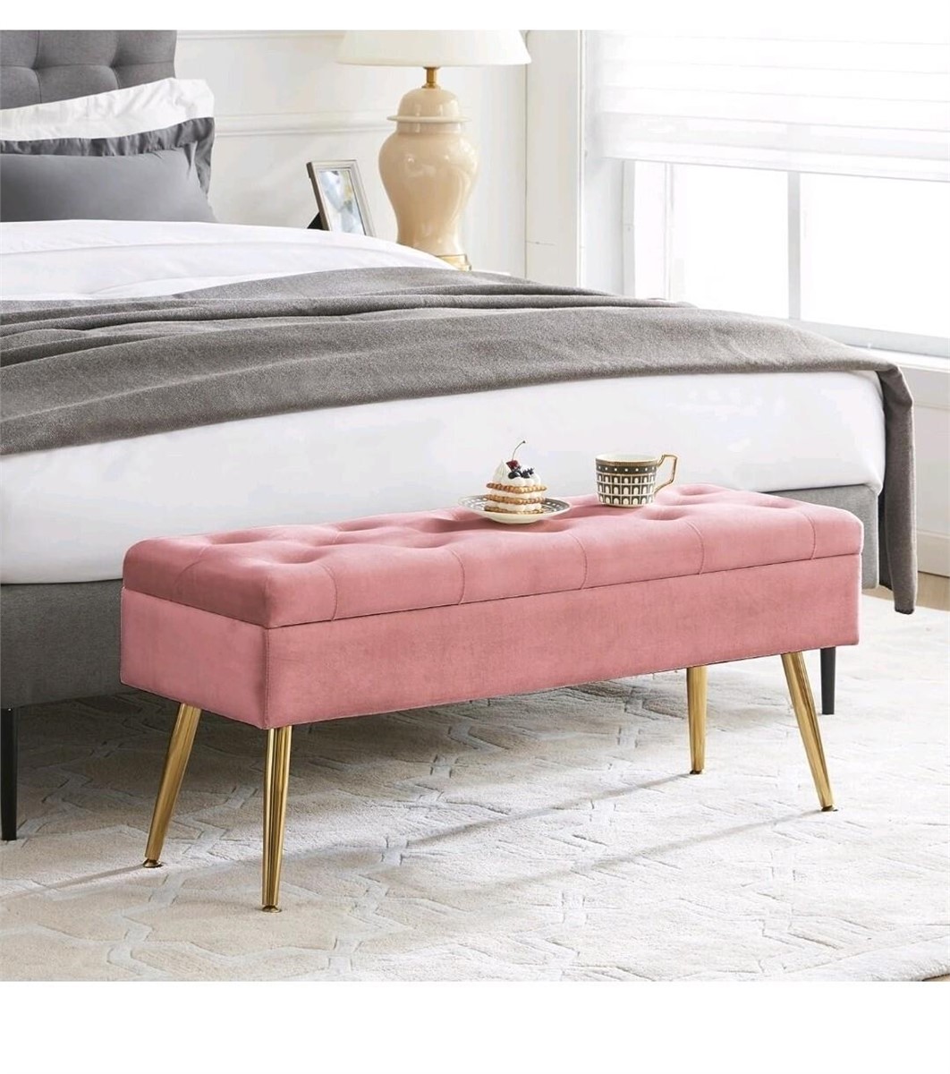 Storage Bench with Storage for Bedroom End of Bed Foot of Bed Entryway Storage Ottoman Bench 40" W x 13.8" D Pink Velvet - Image 1